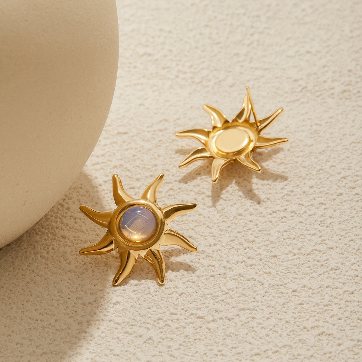 18K Gold Opal Forever Sun Statement Stud Earrings