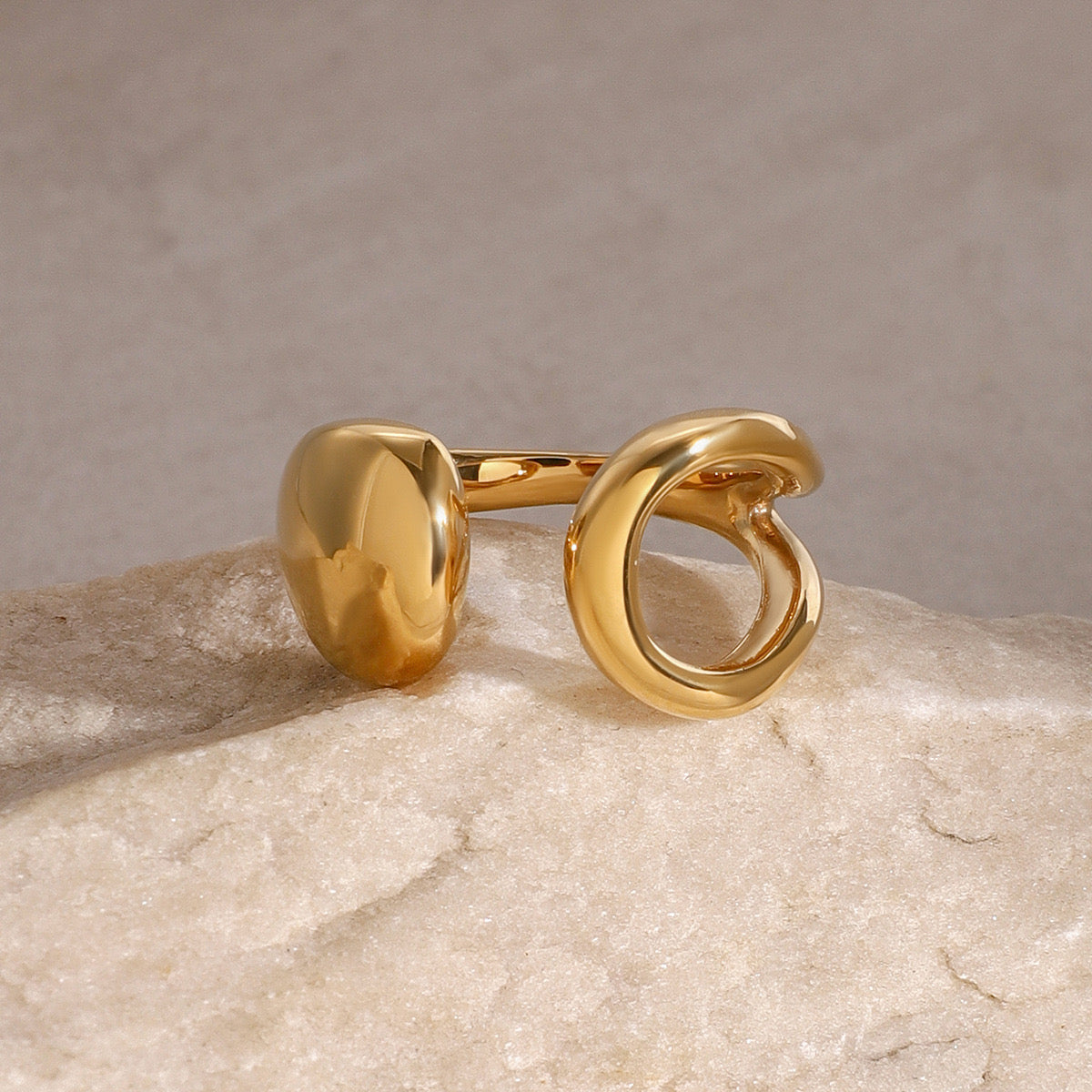 18K Gold Smooth Geometric Statement Cuff Ring