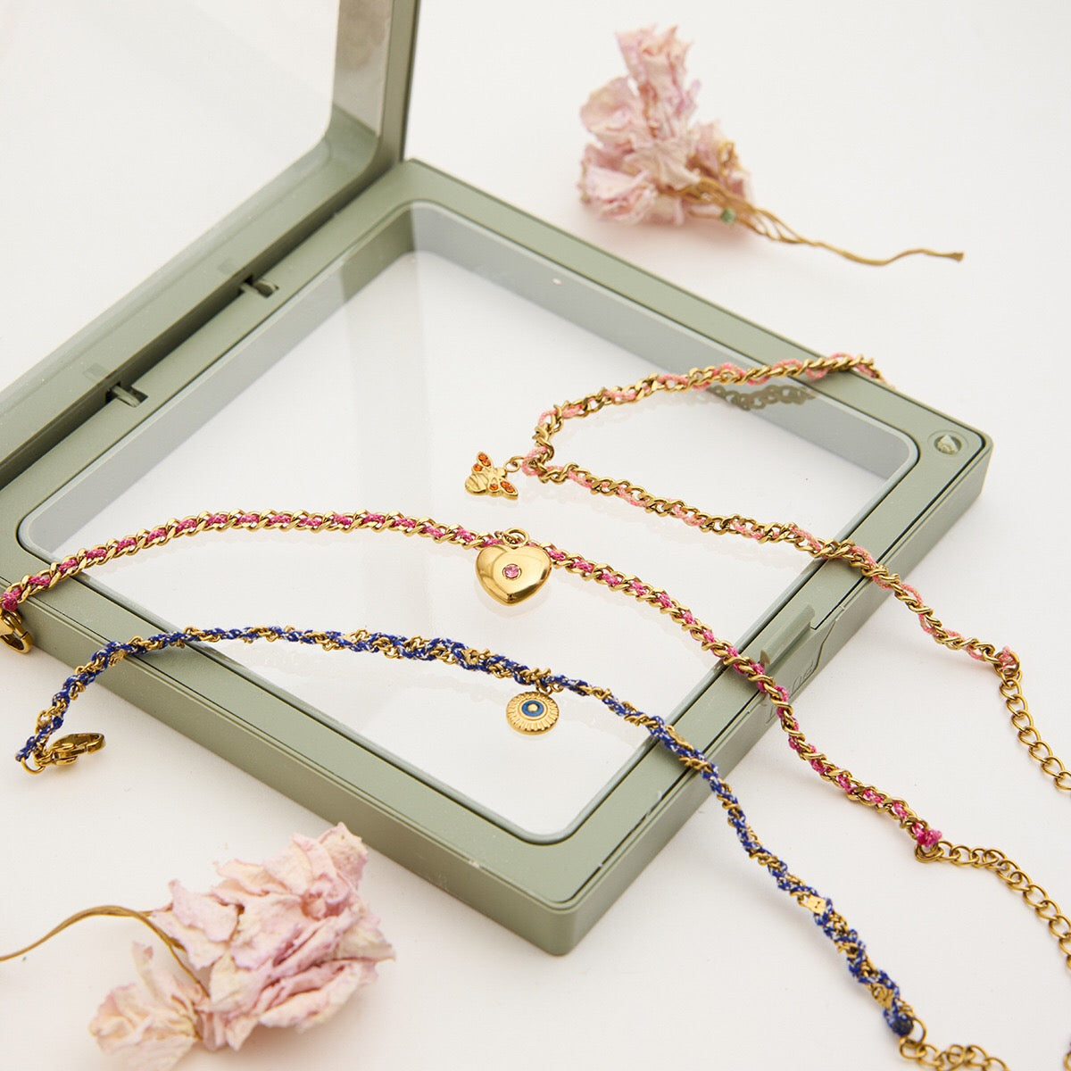 18K Gold Cozy String Chain Dainty Charm Bracelet