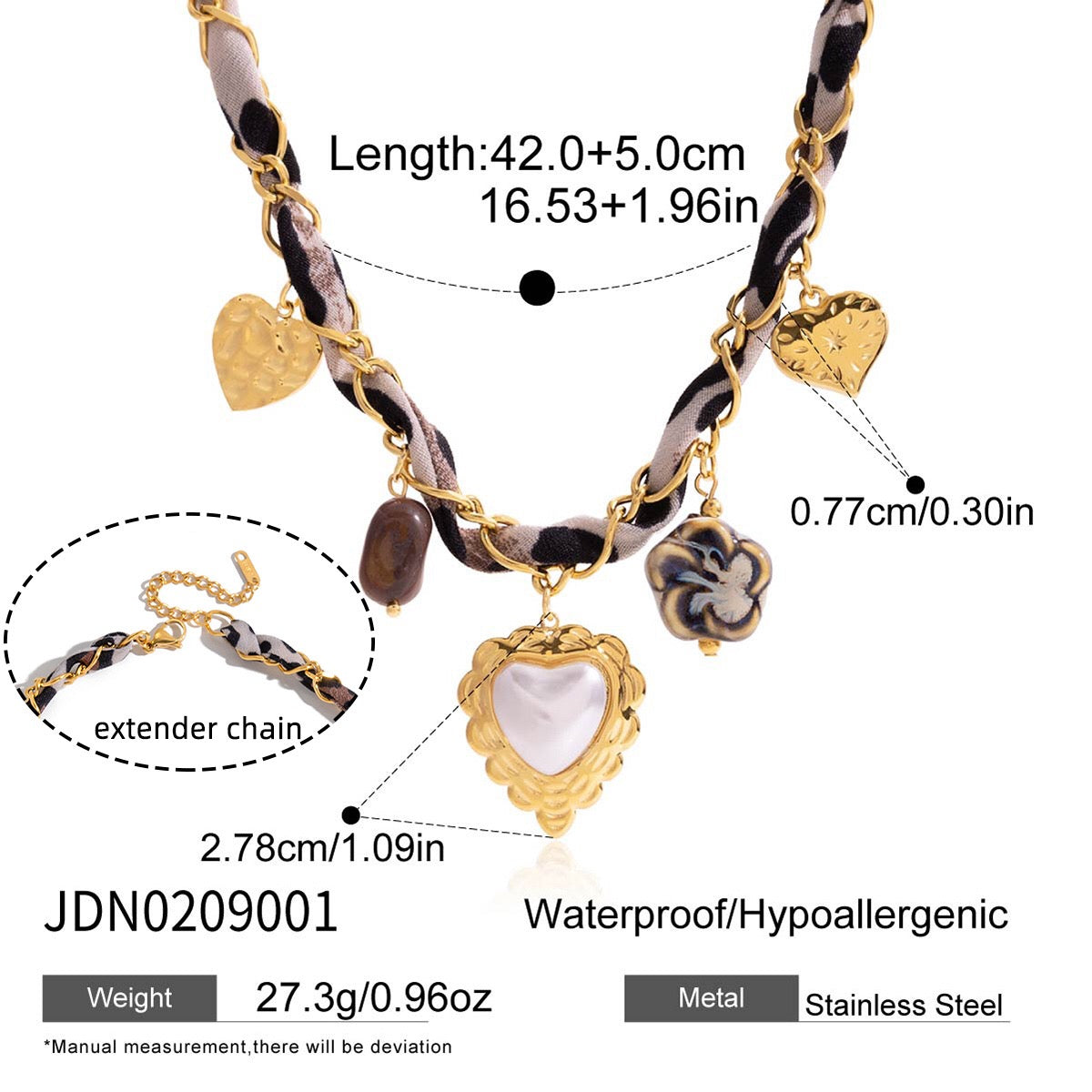 18K Gold Cinnamon Kiss Pearl Heart Ribbon Chain Charm Necklace