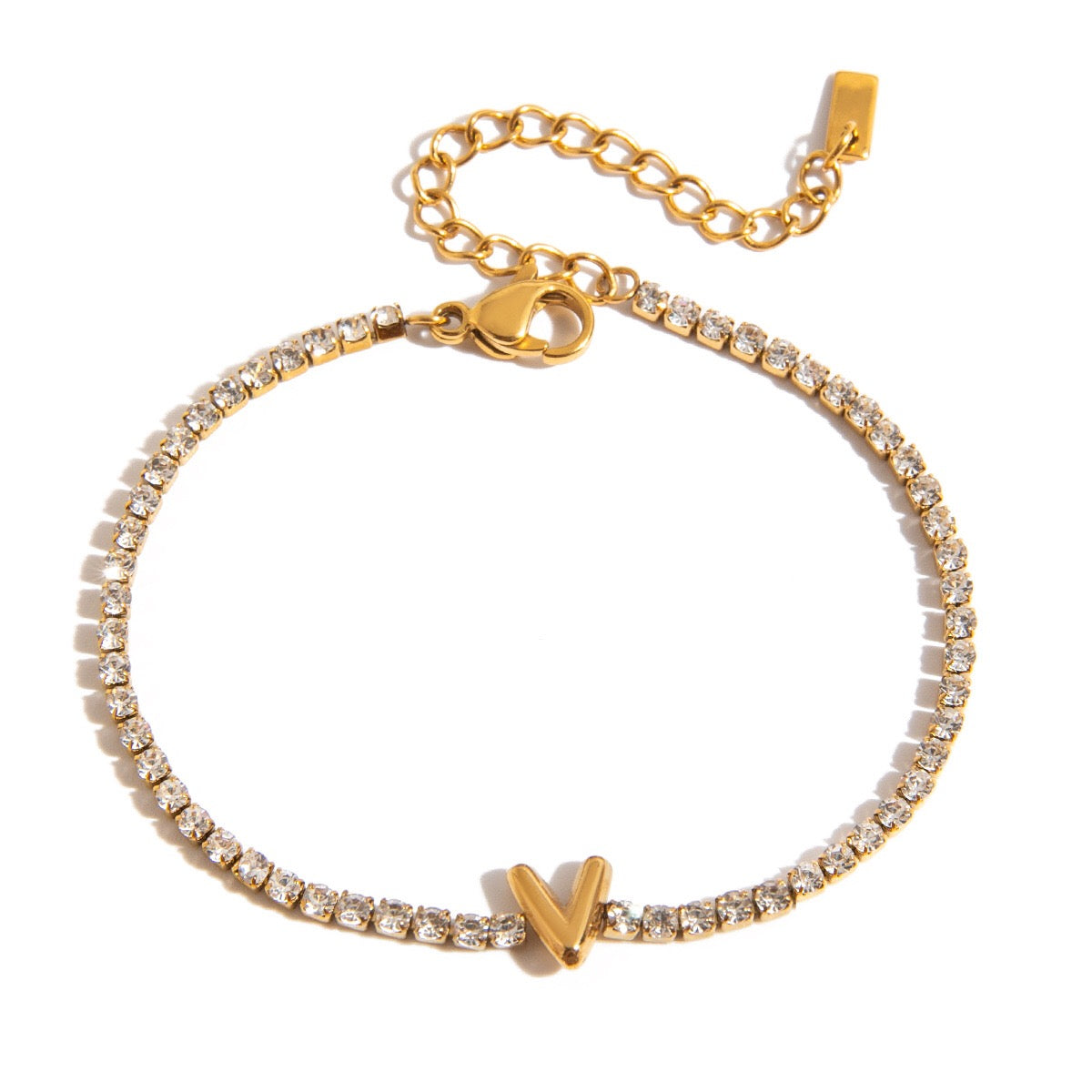 18K Gold Glam Bubble Letter Initial Tennis Bracelet