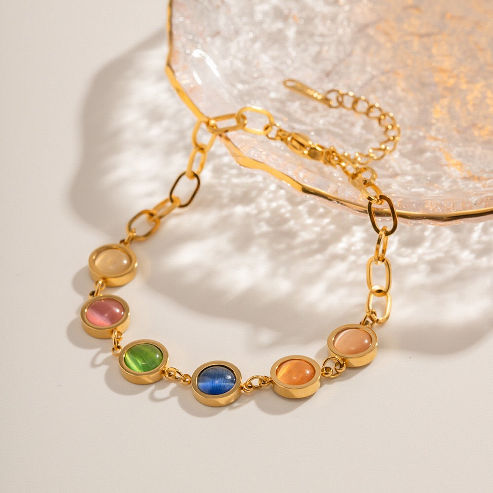 18K Gold Color Cat's Eye Gemstones Chain Bracelet