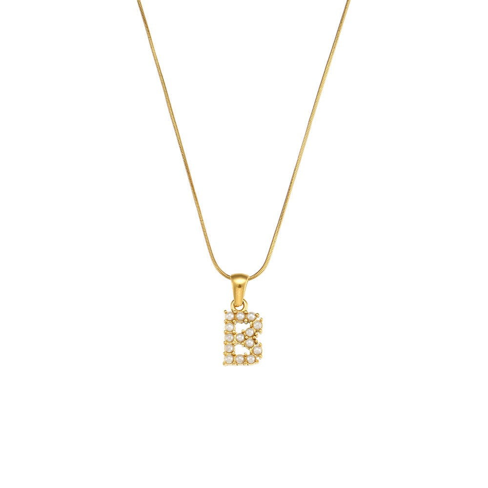18K Gold Pearl Initial Pendant Necklace