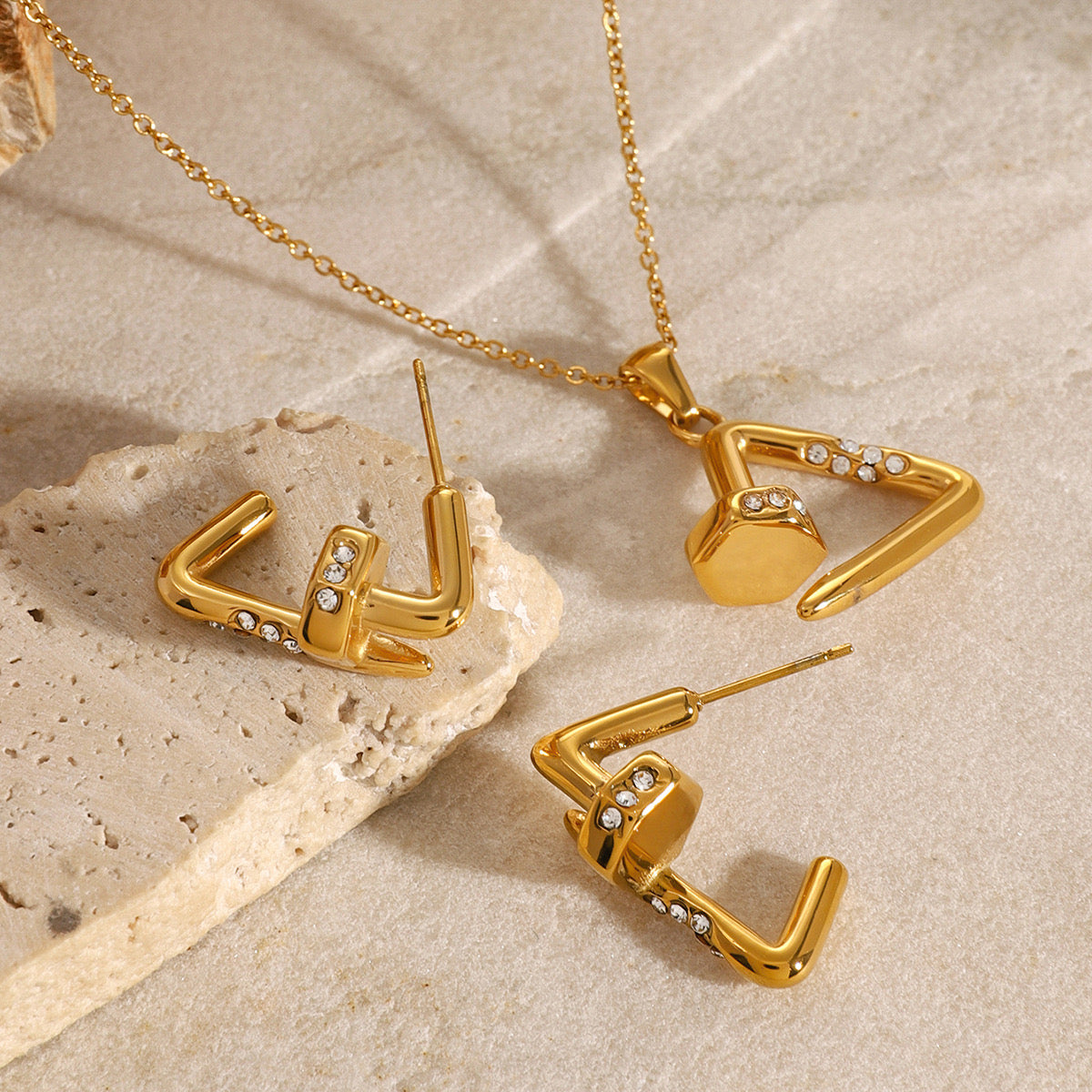 18K Gold Chic Triangle Nail Statement Earrings