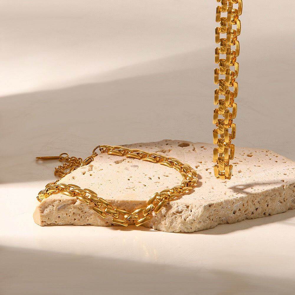 18K Gold Slim Watch Band Choker Chain Necklace