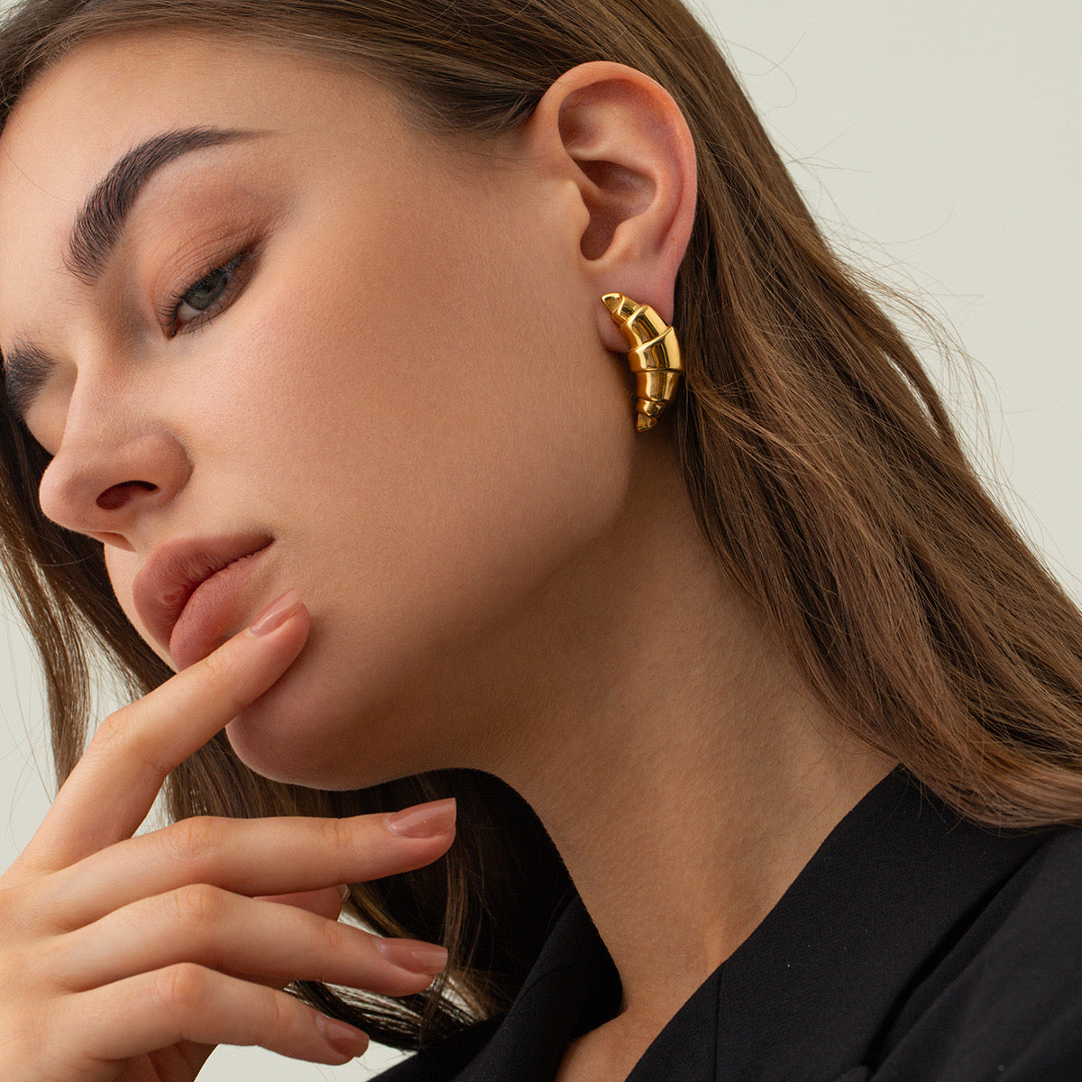 18K Gold Croissant Statement Stud Earrings