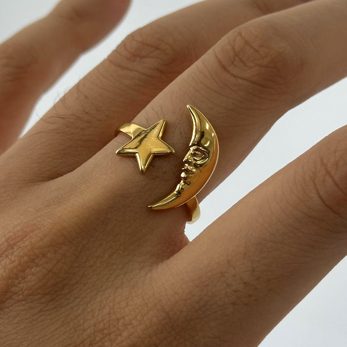 18K Gold Moon And Star Cuff Ring