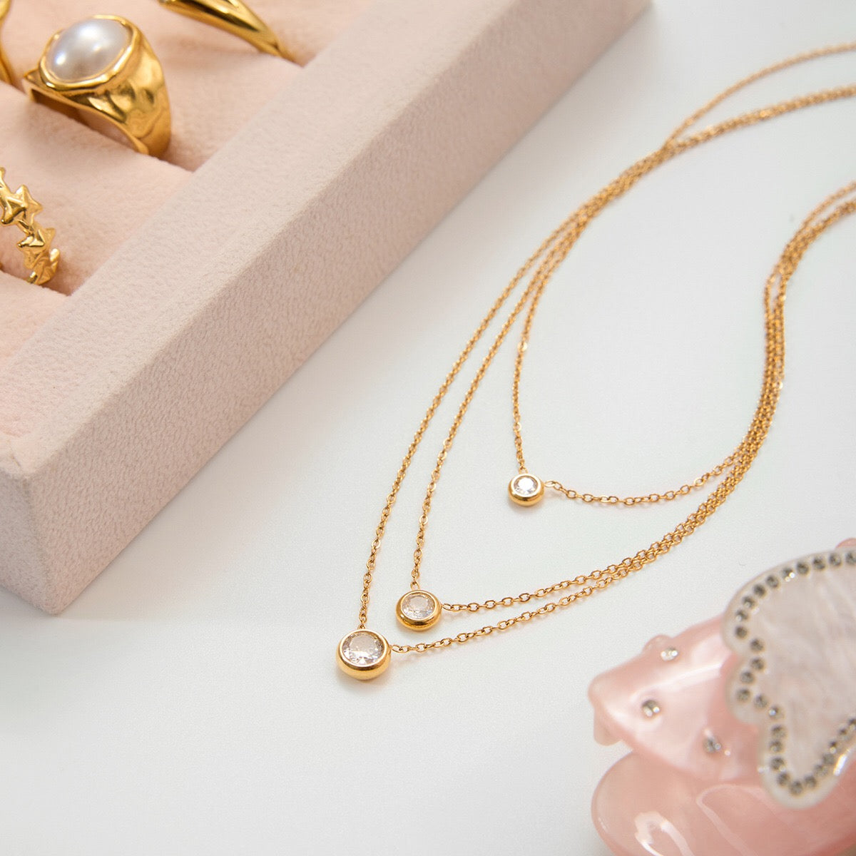 18K Gold Soft Spark Dainty Chain Layered Necklace Set