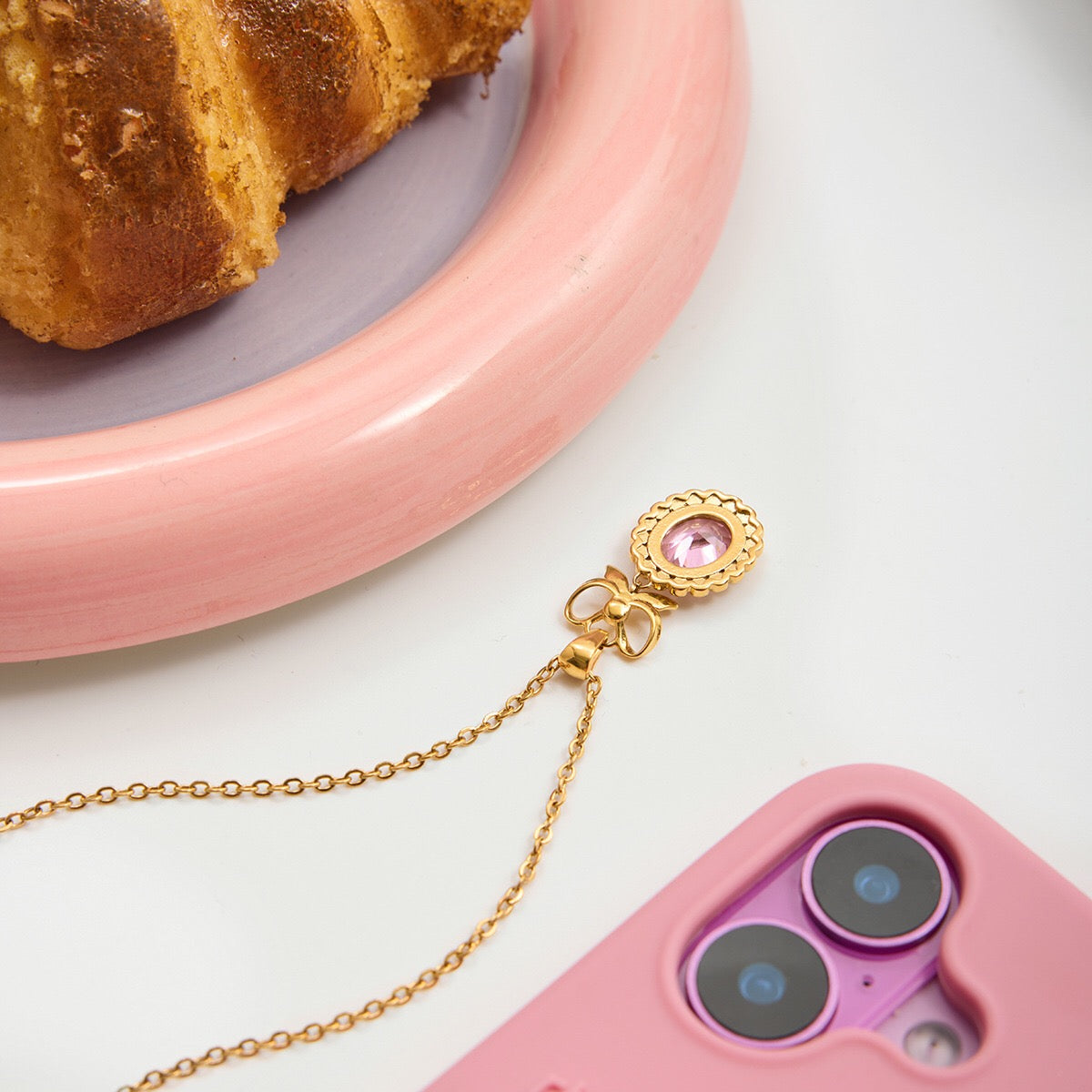 18K Gold Pink Majesty Bow Pendant Necklace