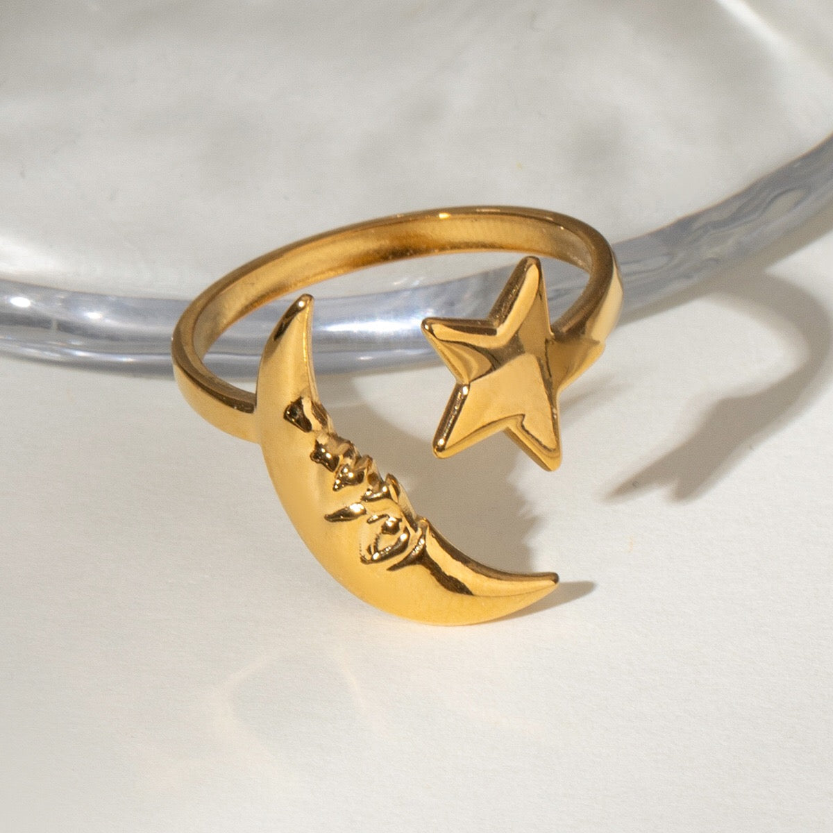 18K Gold Moon And Star Cuff Ring