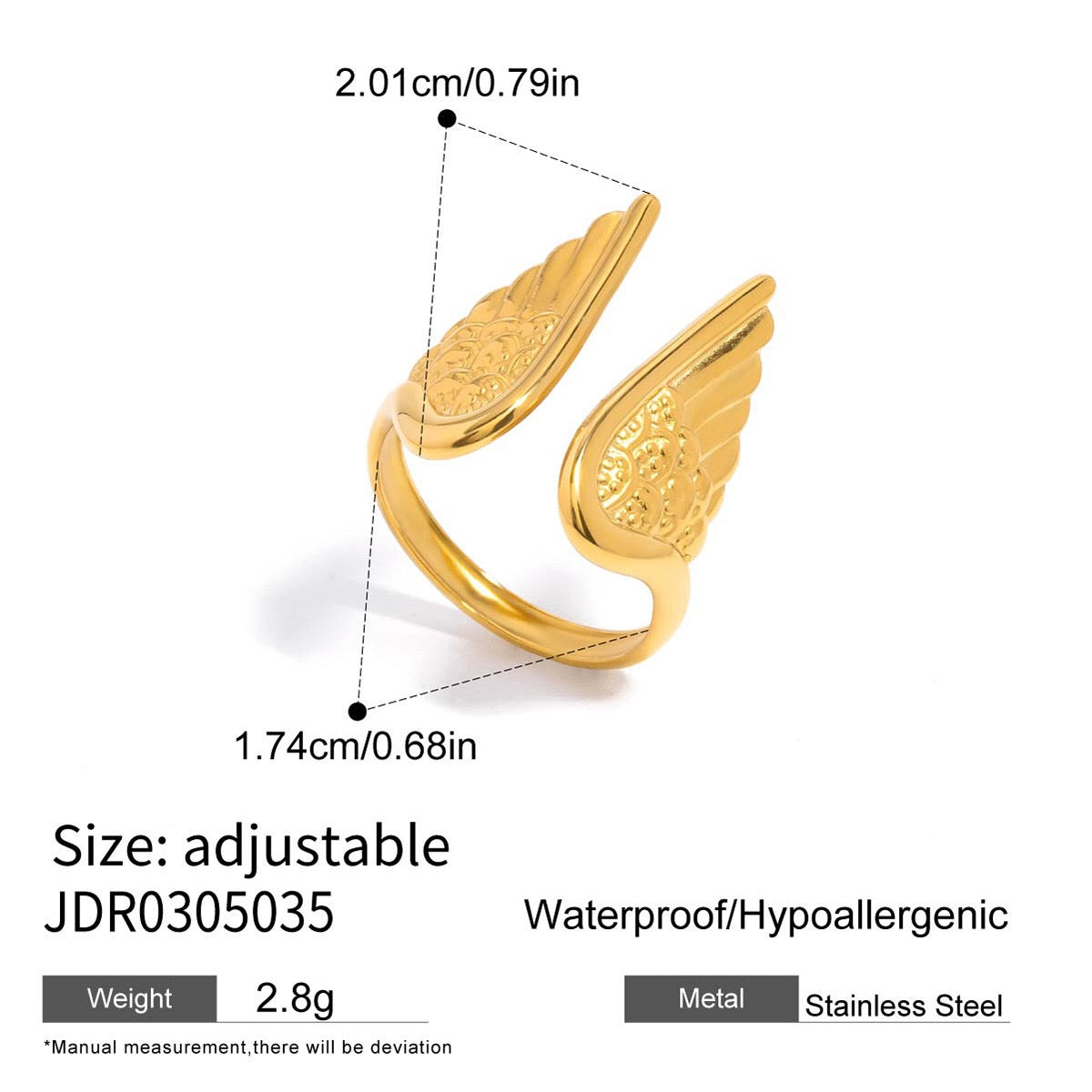 18K Gold and Silver Two Tone Angel Wings Cuff Ring