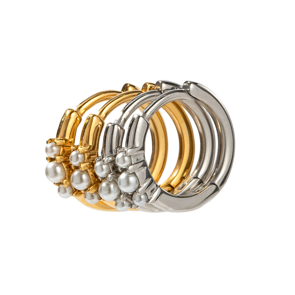 18K Gold Pearl Small Hoop Huggie Earrings