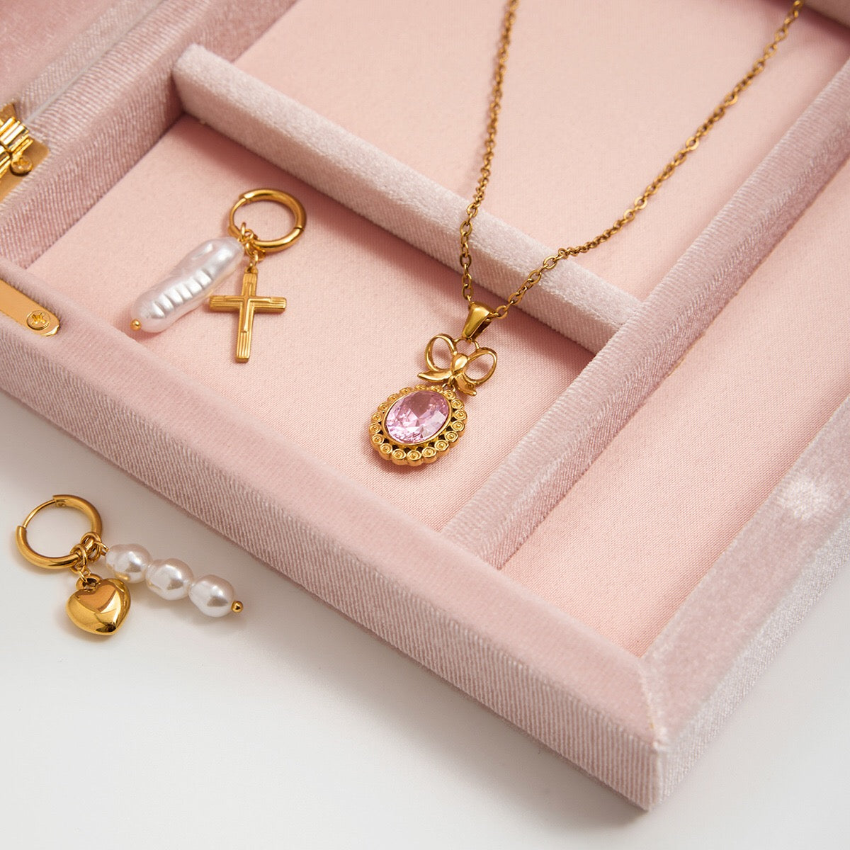 18K Gold Pink Majesty Bow Pendant Necklace