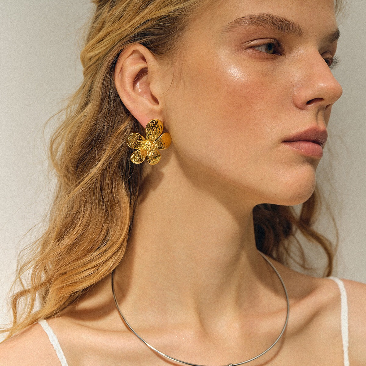 18K Gold Blooming Flower Statement Stud Earrings