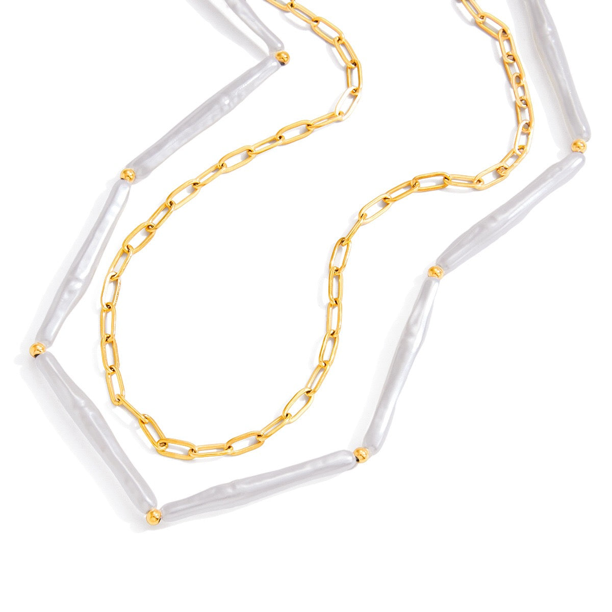 18K Gold Elegance Long Paper Clip Chain Layered Necklace Set