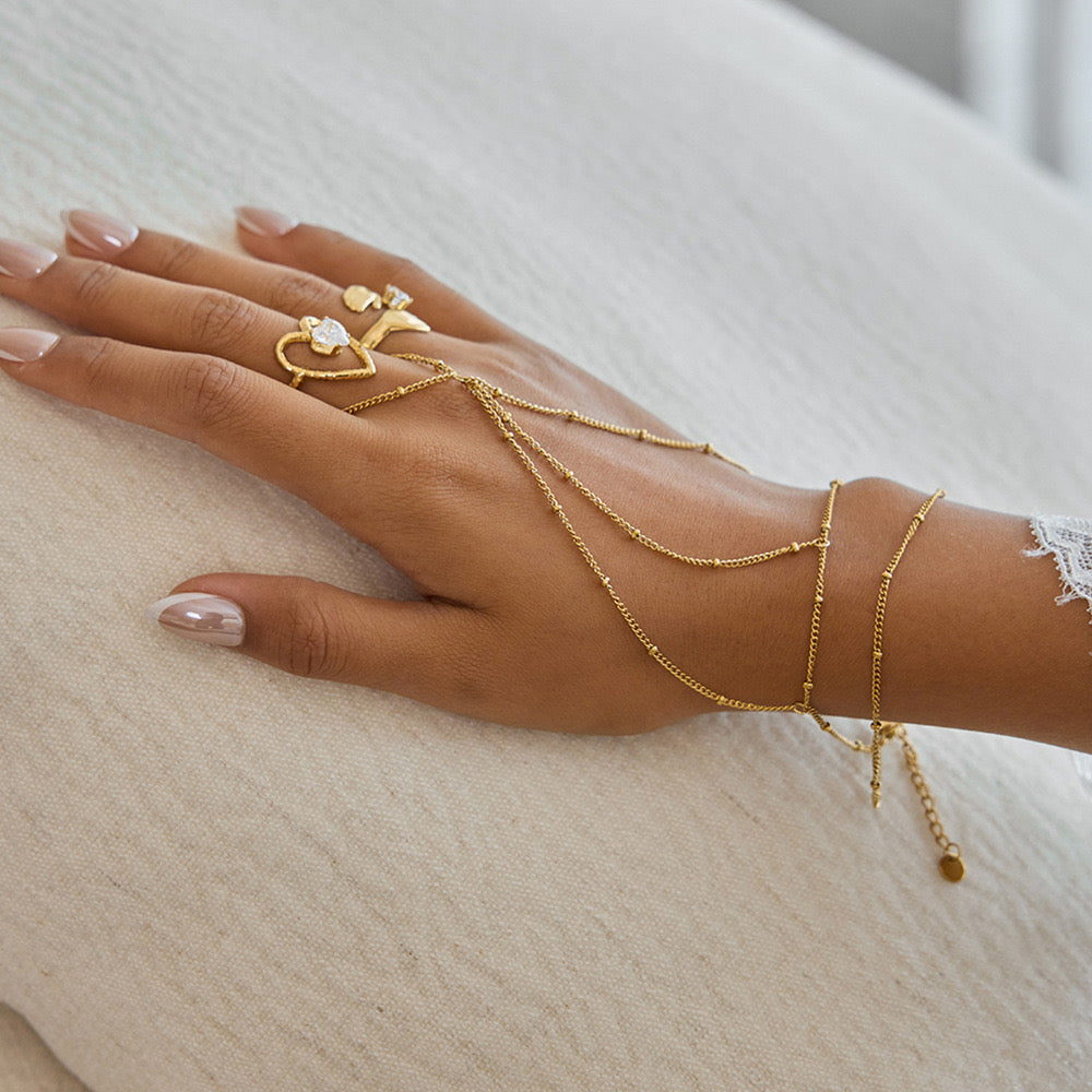 18K Gold Chic Connected Dainty Hand Chain Bracelet