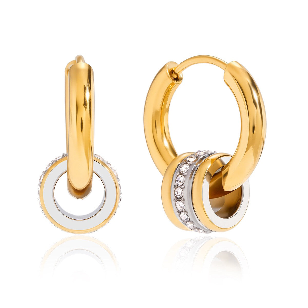 18K Gold and Silver Two Tone Spinelli Muse Small Hoop Huggie Earrings