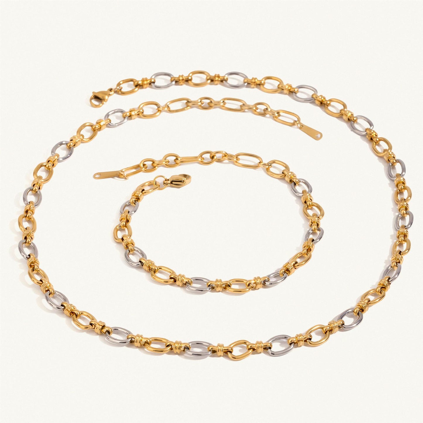 18K Gold and Silver Two Tone Tangled Up Circle Chain Bracelet