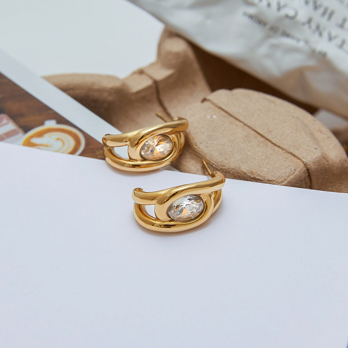 18K Gold Bling Statement Huggie Earrings Ear Cuff Set