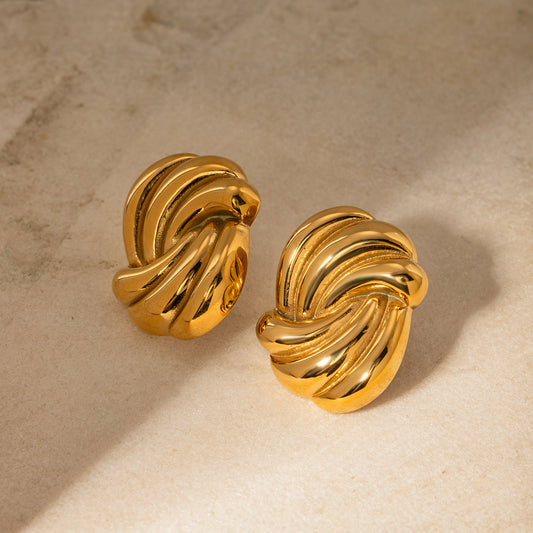 18K Gold Ocean Wave Statement Stud Earrings