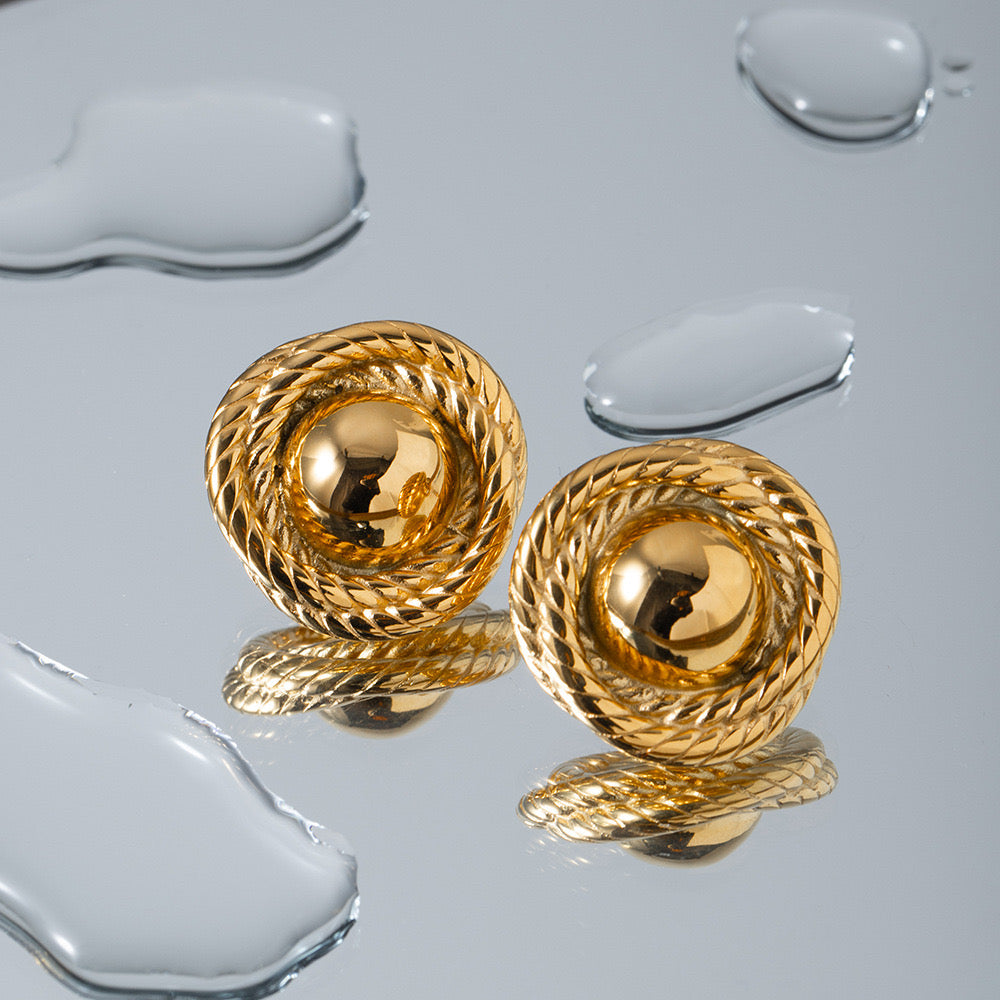 18K Gold Swirl Flower Statement Stud Earrings