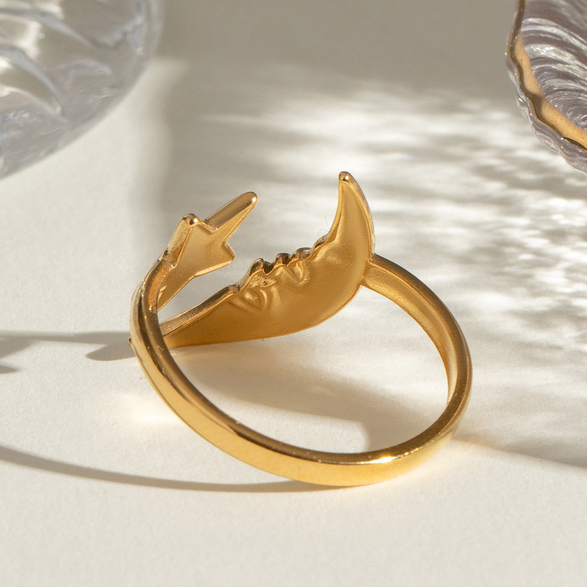18K Gold Moon And Star Cuff Ring