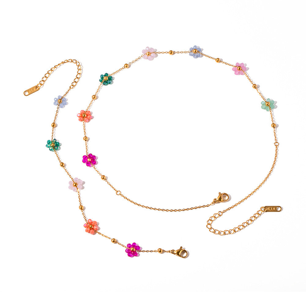 18K Gold Beaded Flower Necklace