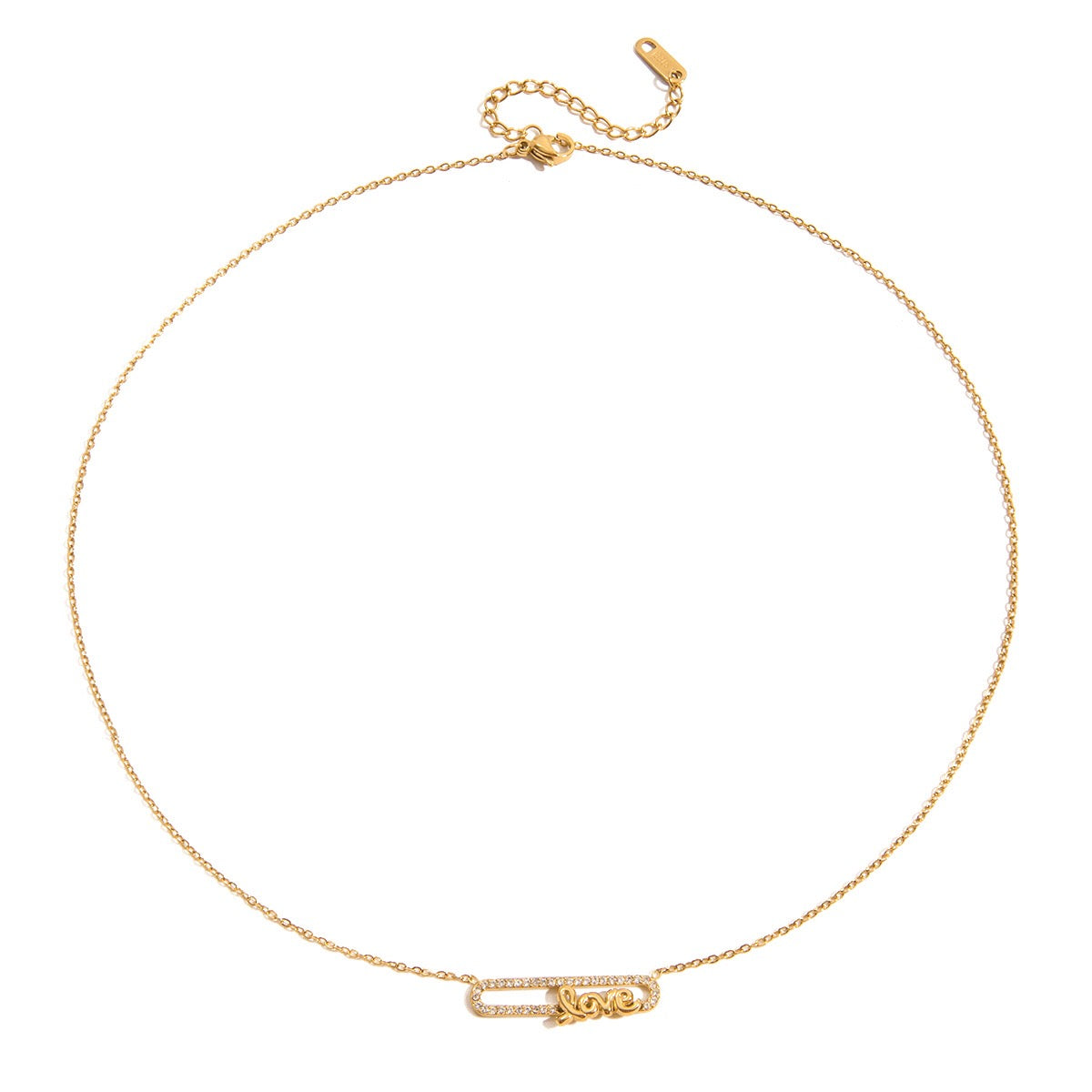 18K Gold Bling Love Letter Pink Jewel Paperclip Chain Layered Necklace Set