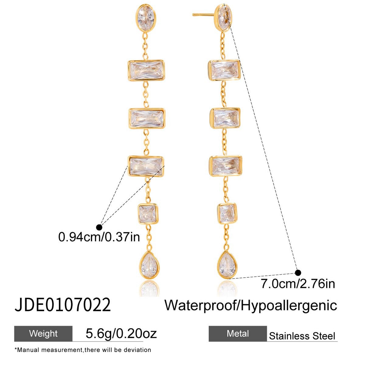 18K Gold Allure CZ Long Drop Dangle Earrings