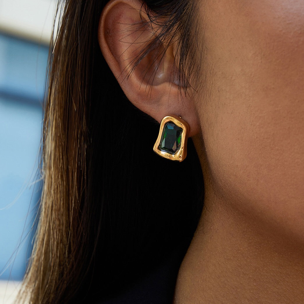 18K Gold Liquid Form Statement CZ Stud Earrings