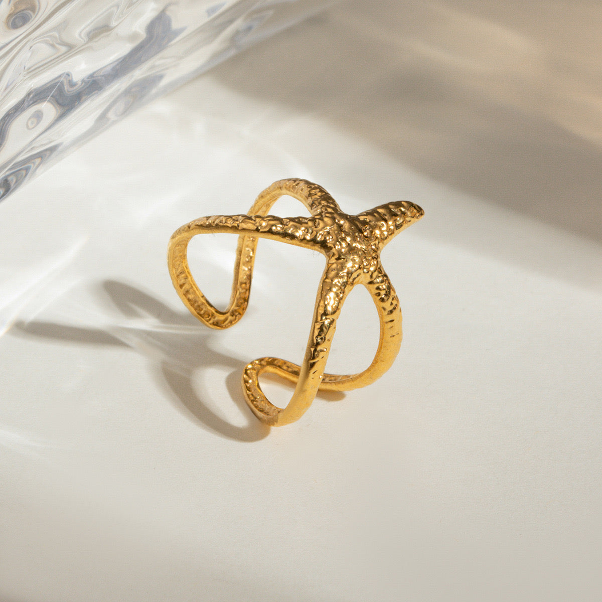 18K Gold Starfish Cuff Ring