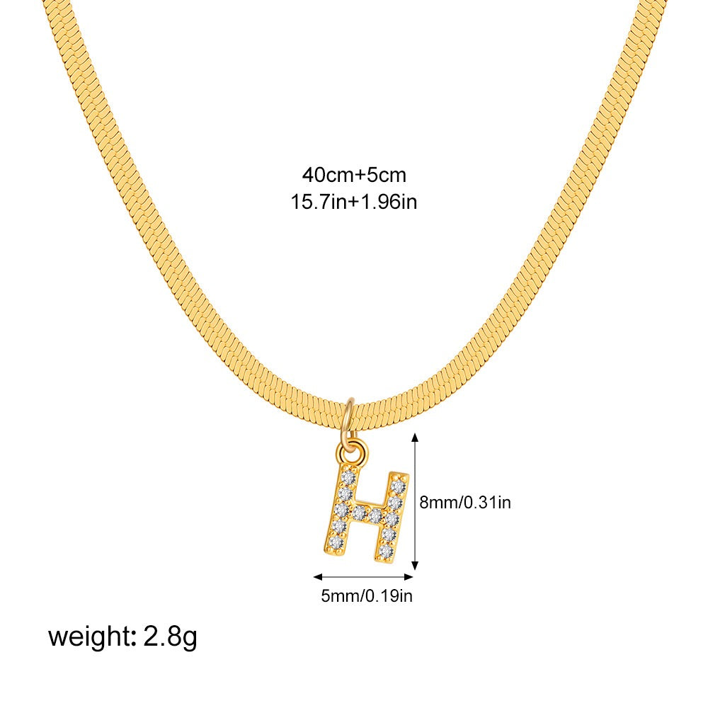 18K Gold Minimalist Glam Herringbone Chain Initial Dainty Necklace