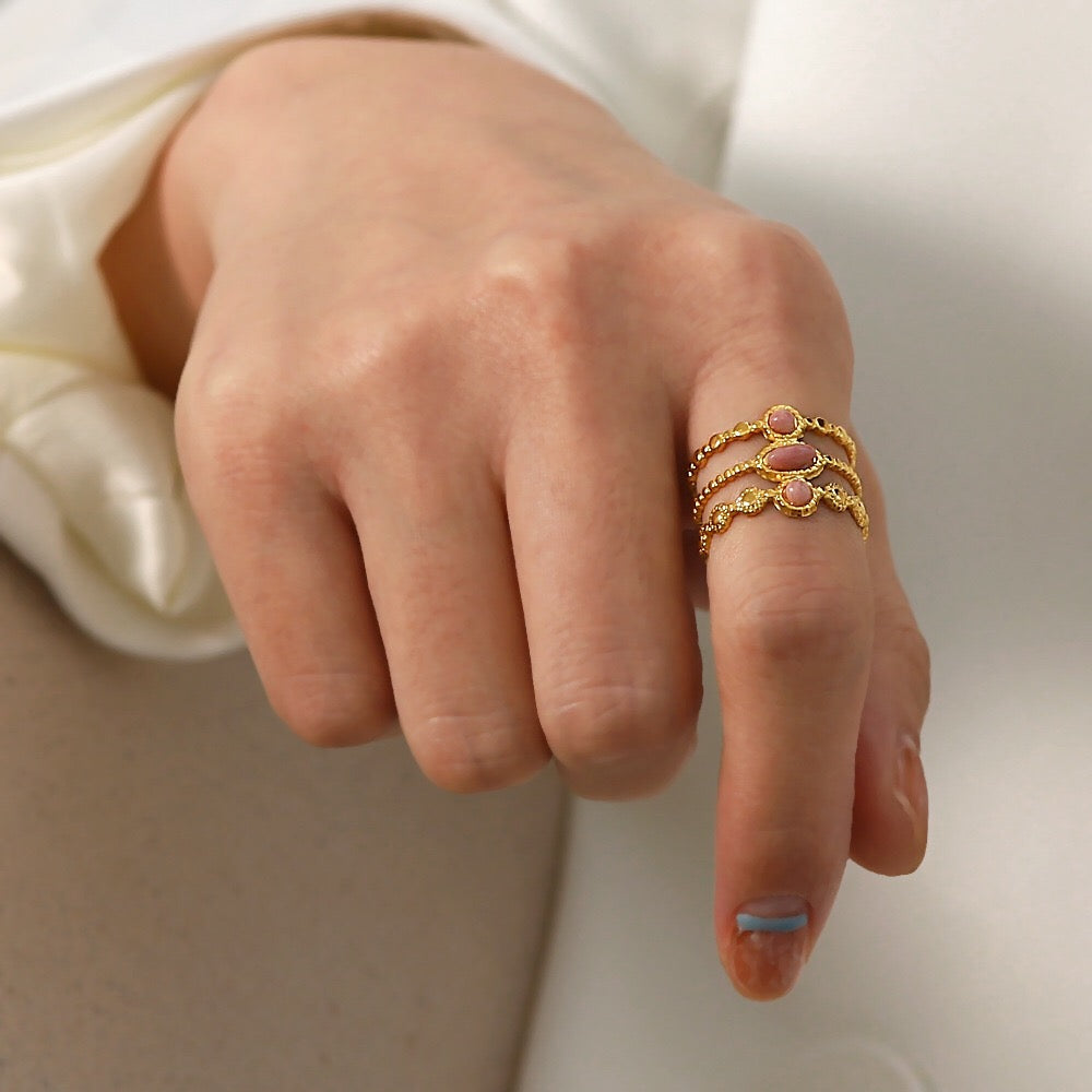18K Gold Vintage Inspired Natural Stone Ring