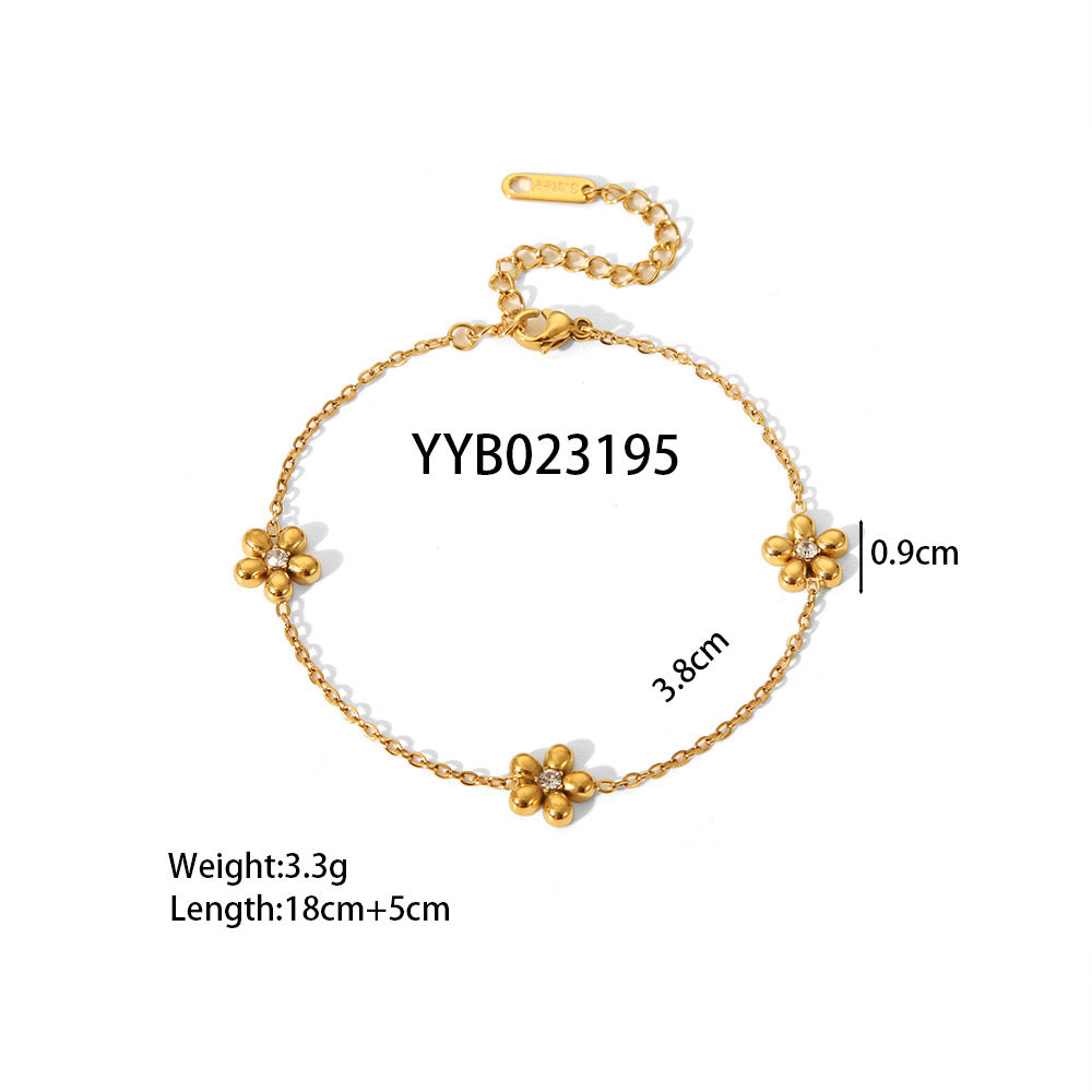 18K Gold Beaded Flower Chain Collar Necklace