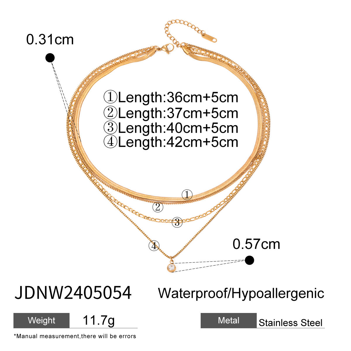 18K Gold North Star Herringbone Snake Chain Figaro Layered Necklace Set