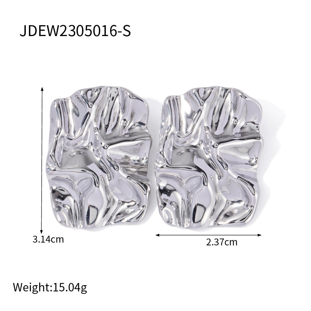 18K Gold Textured Plate Statement Stud Earrings