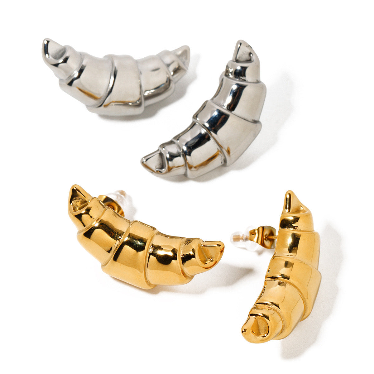 18K Gold Croissant Statement Stud Earrings