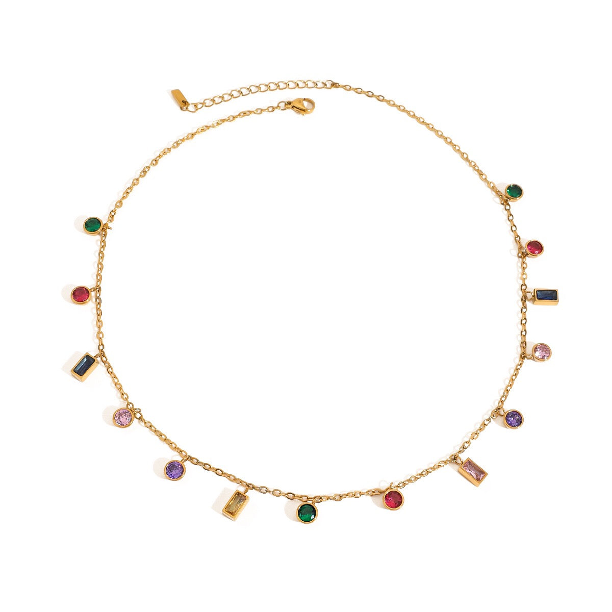 18K Gold Fairy Color Gemstone Dainty Chain Necklace