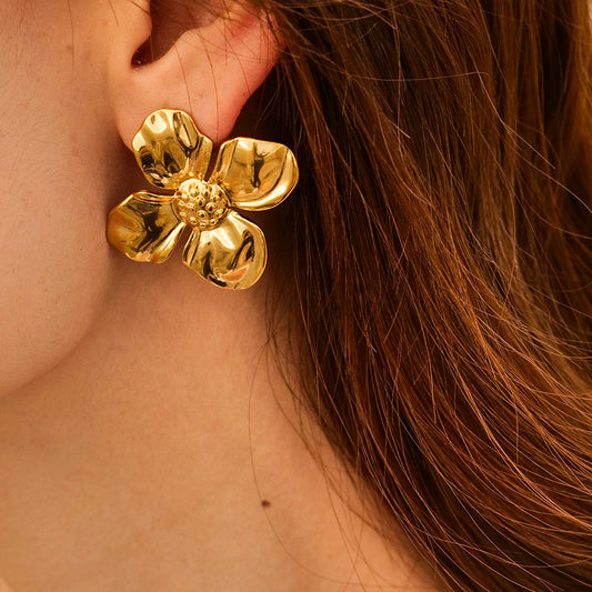 18K Gold Summer Flower Statement Stud Earrings