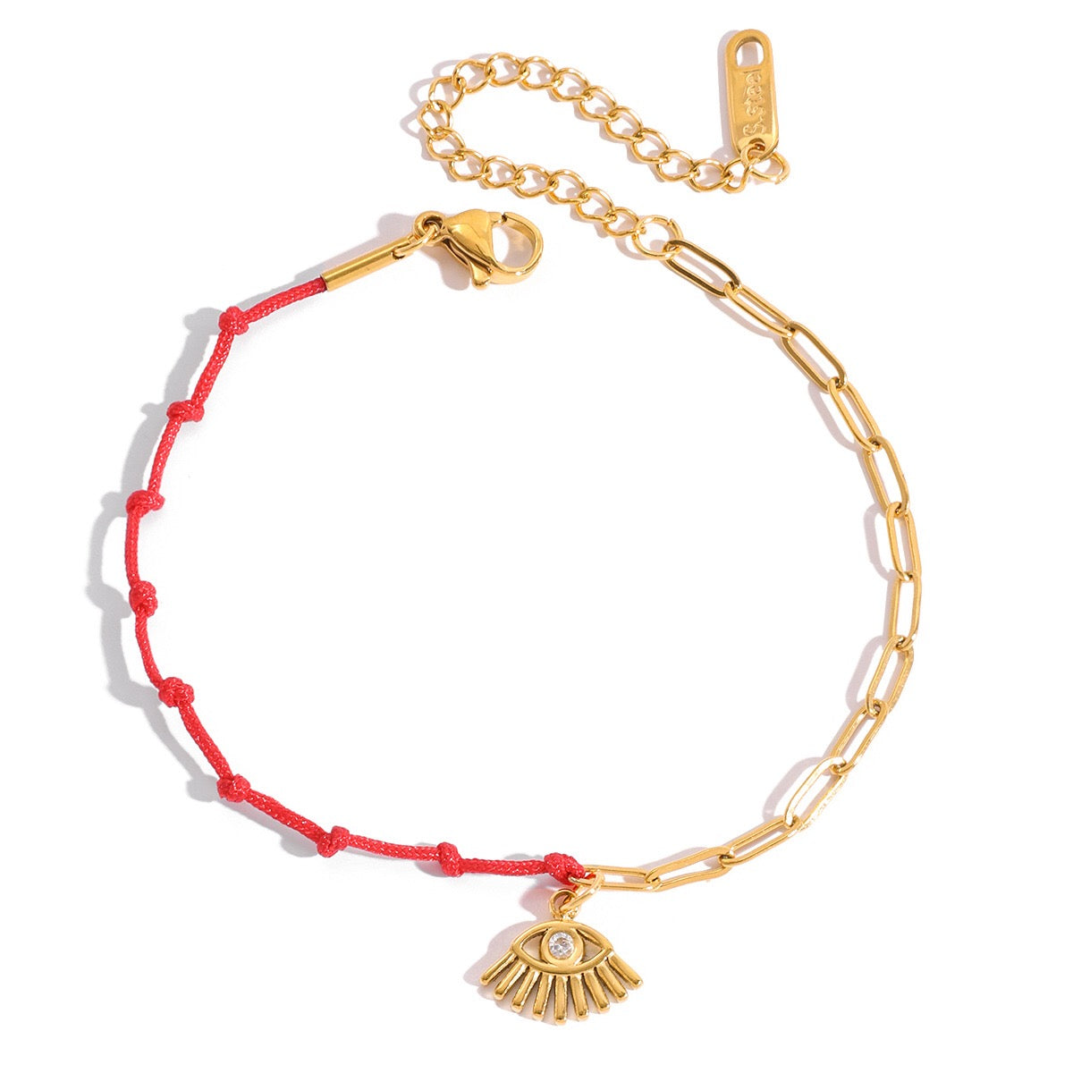 18K Gold Grace Knot Red String Lucky Charm Dainty Bracelet