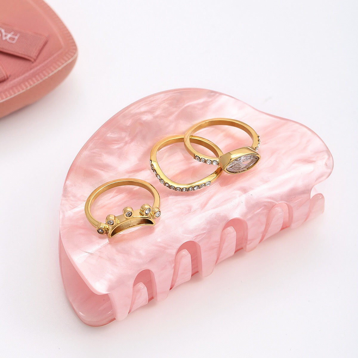 18K Gold Moon Bling Slim Stacking Rings Set