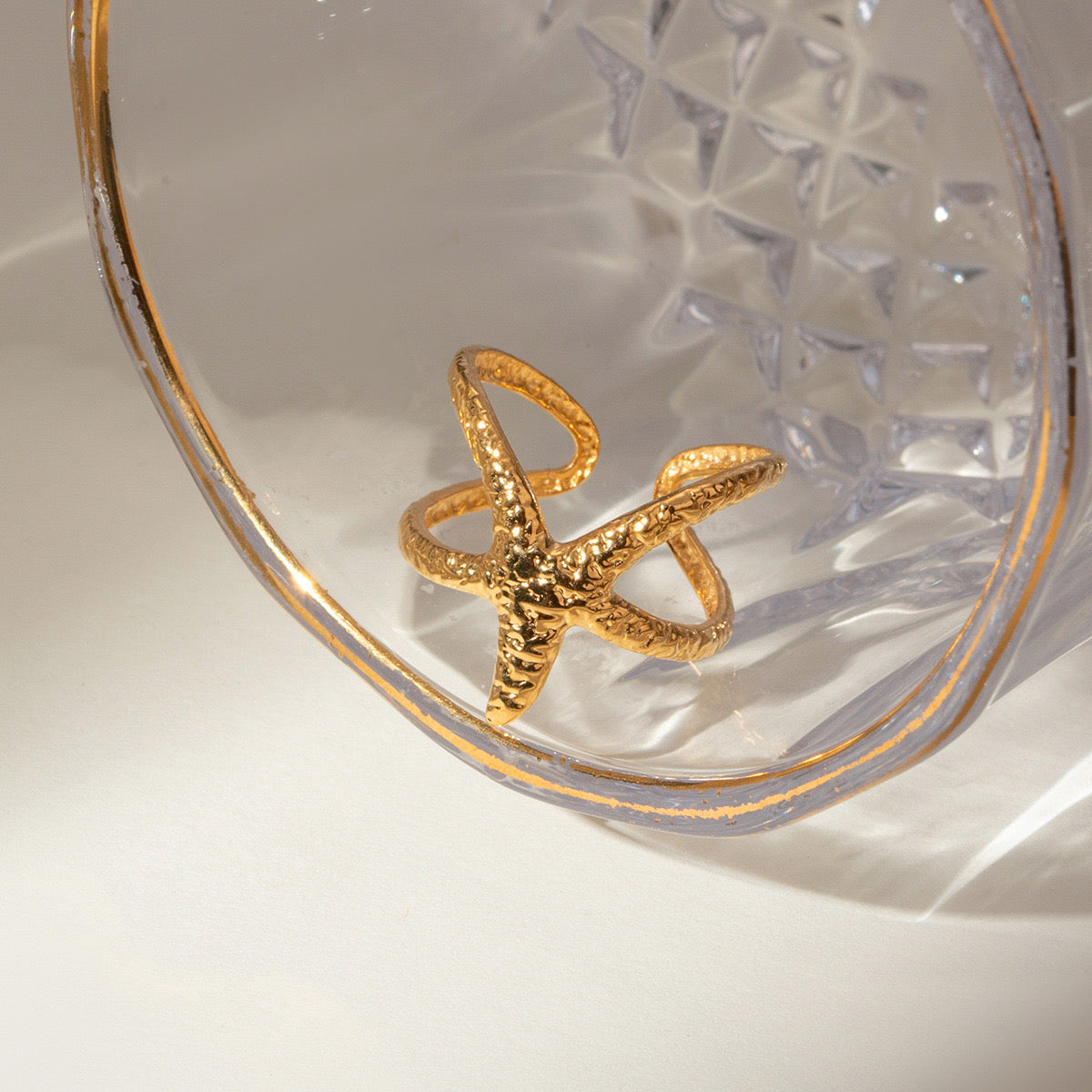 18K Gold Starfish Cuff Ring