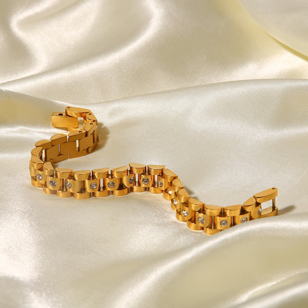 18K Gold Main Character Bling Watch Band Chain Bracelet