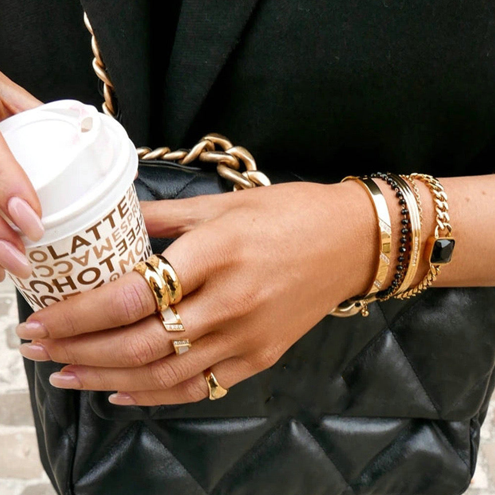 18K Gold Double Bubble Statement Band Ring