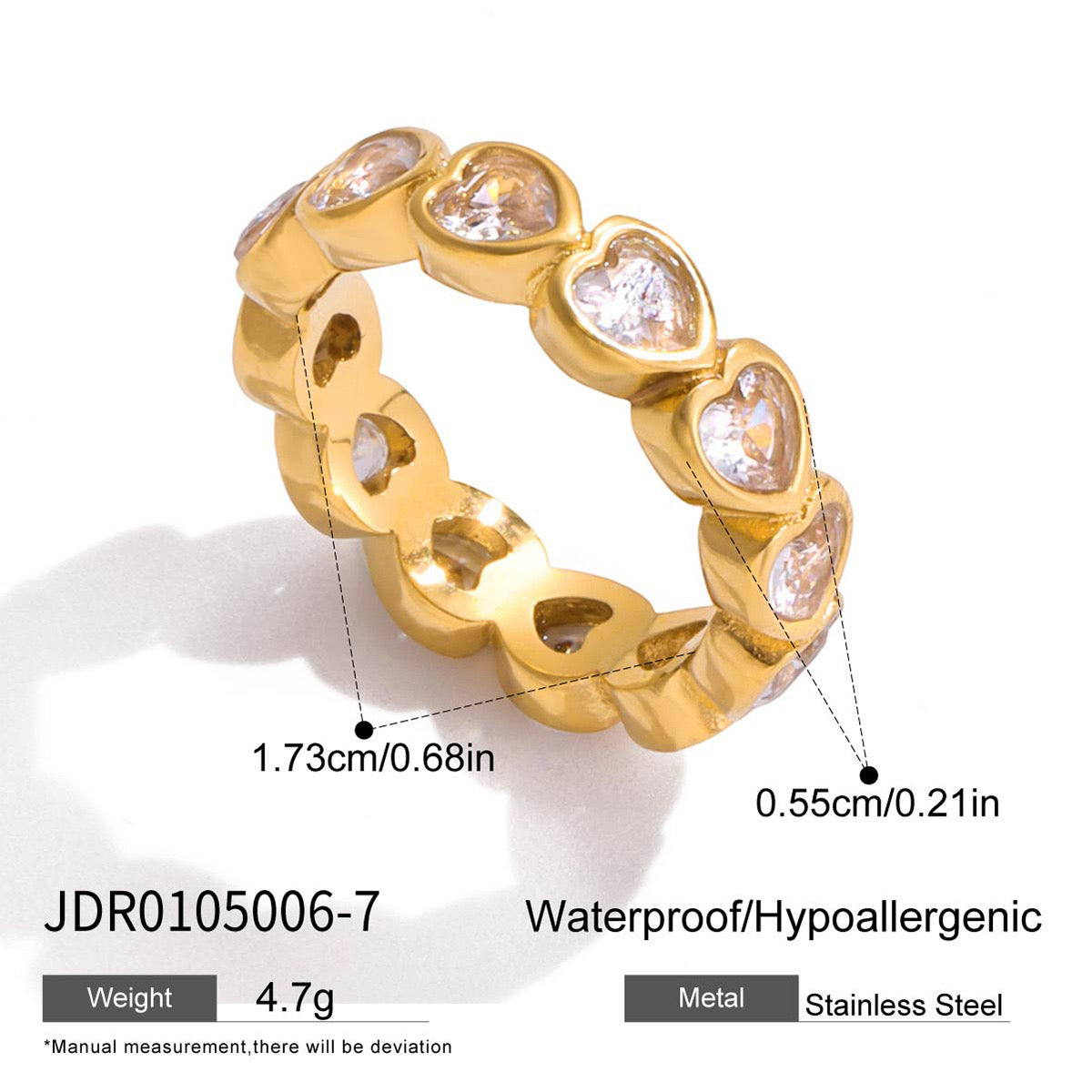 18K Gold Extra Shine Heart Eternity Tennis Ring