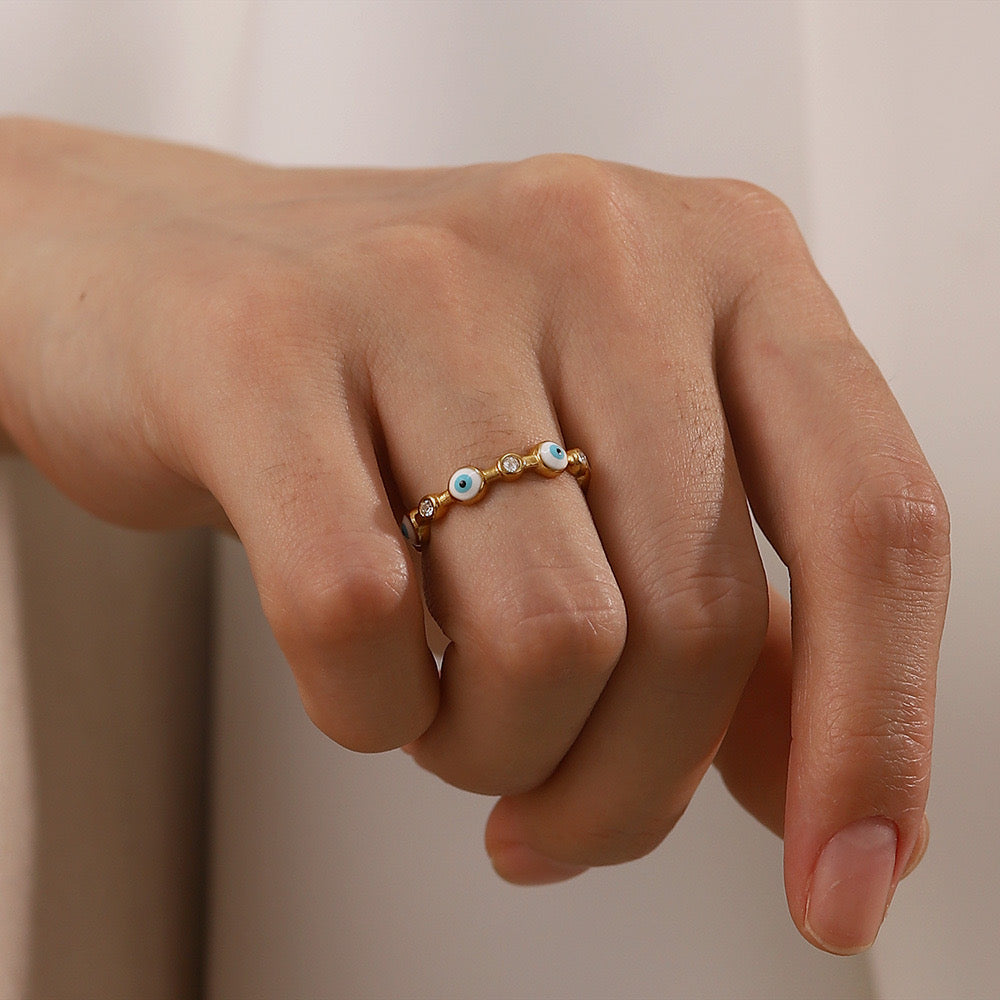 18K Gold Evil Eye Stacking Ring