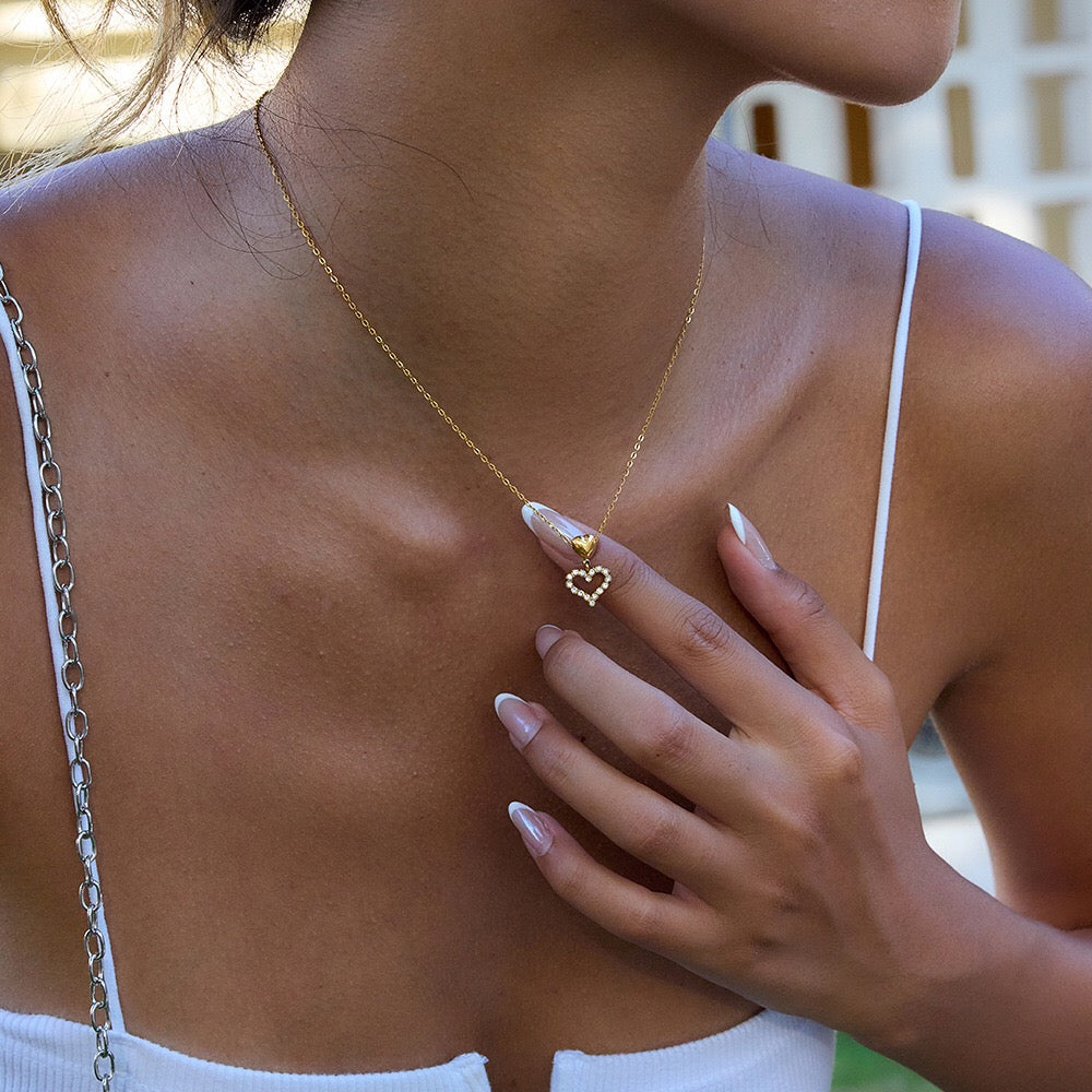 18K Gold Heart to Heart Dainty Pendant Necklace