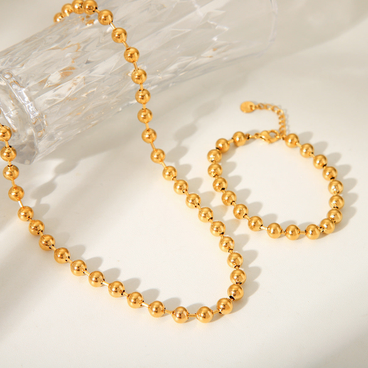 18K Gold Chic Ball Chain Beaded Collar Necklace