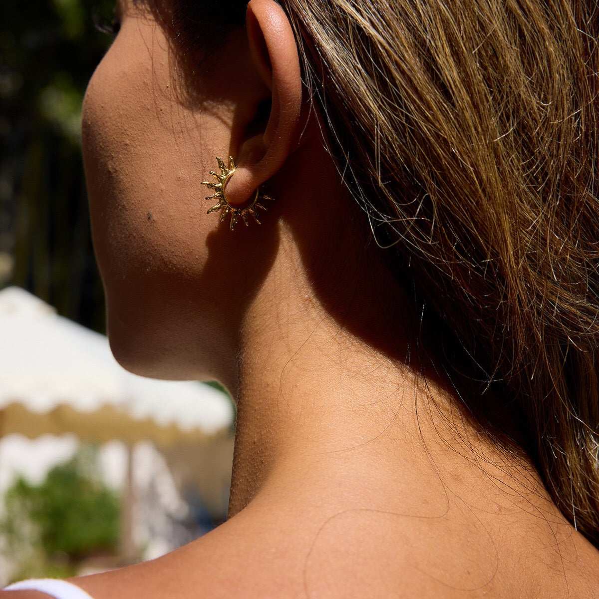 18K Gold Bright Sun Statement Huggie Earrings