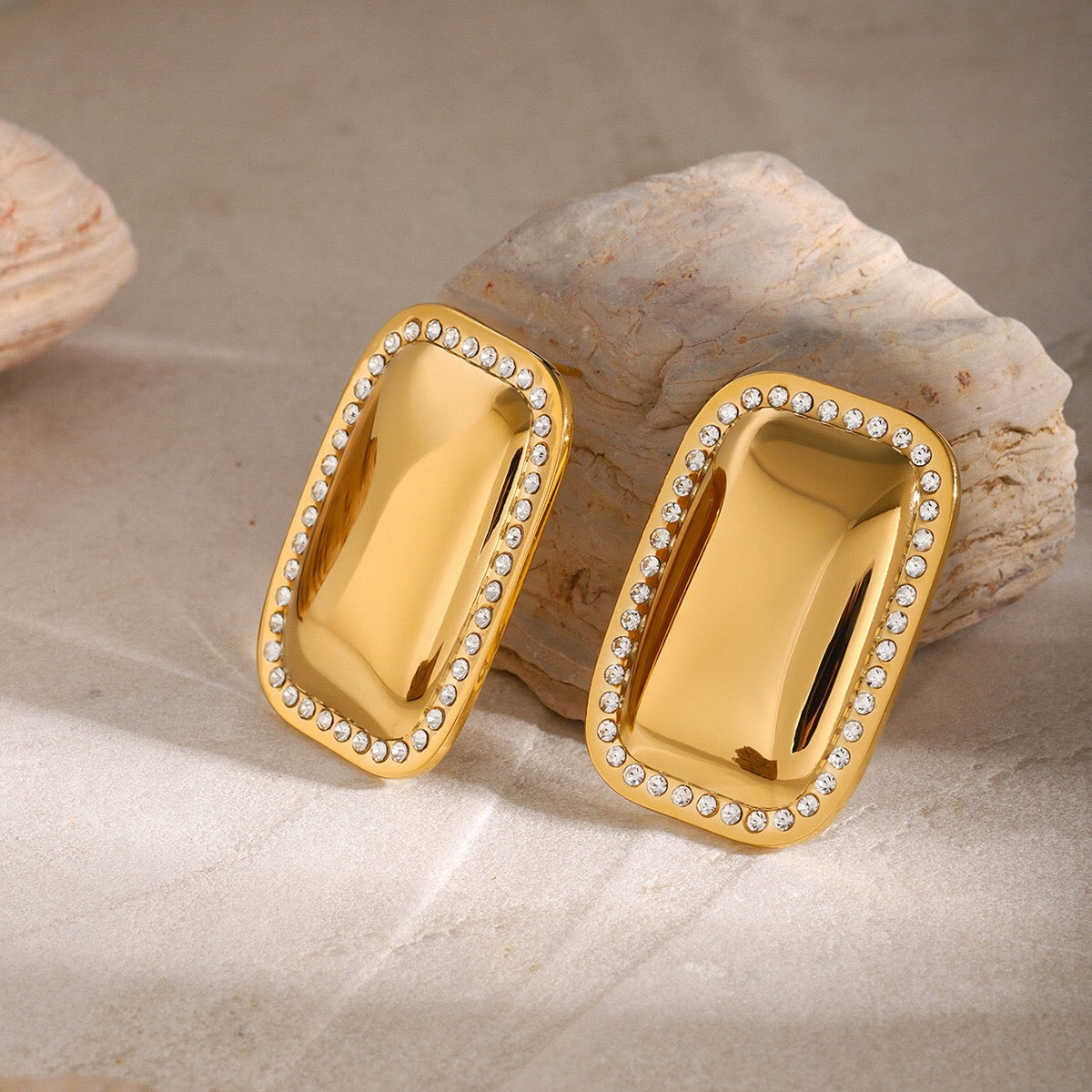 18K Gold Bling Plate Statement Stud Earrings